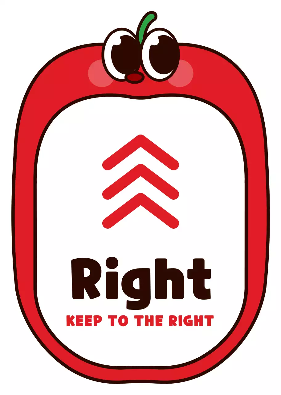 Hướng dẫn giao thông bên phải kiểu khung nhân vật quả táo tròn màu đỏ và đen dễ thương 
