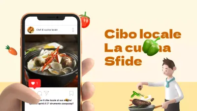 Tema di cucina locale di concetto pulito con grafica 3D arancione cachi e immagini fotorealistiche