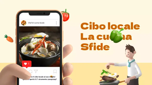 Tema di cucina locale di concetto pulito con grafica 3D arancione cachi e immagini fotorealistiche