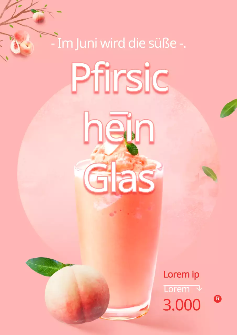 Werbung für ein einzelnes Menü in einem Café mit einem Foto eines rosa Pfirsichgetränks