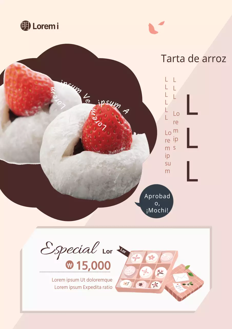 Promoción del nuevo menú de mochi rosa y marrón