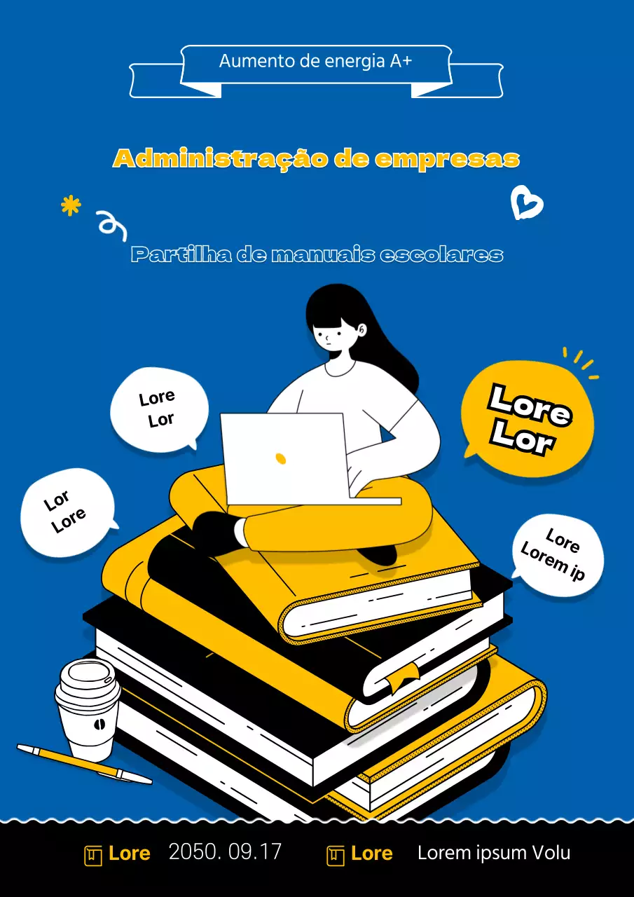 Partilha de materiais didácticos ilustrados, destacados a azul e amarelo