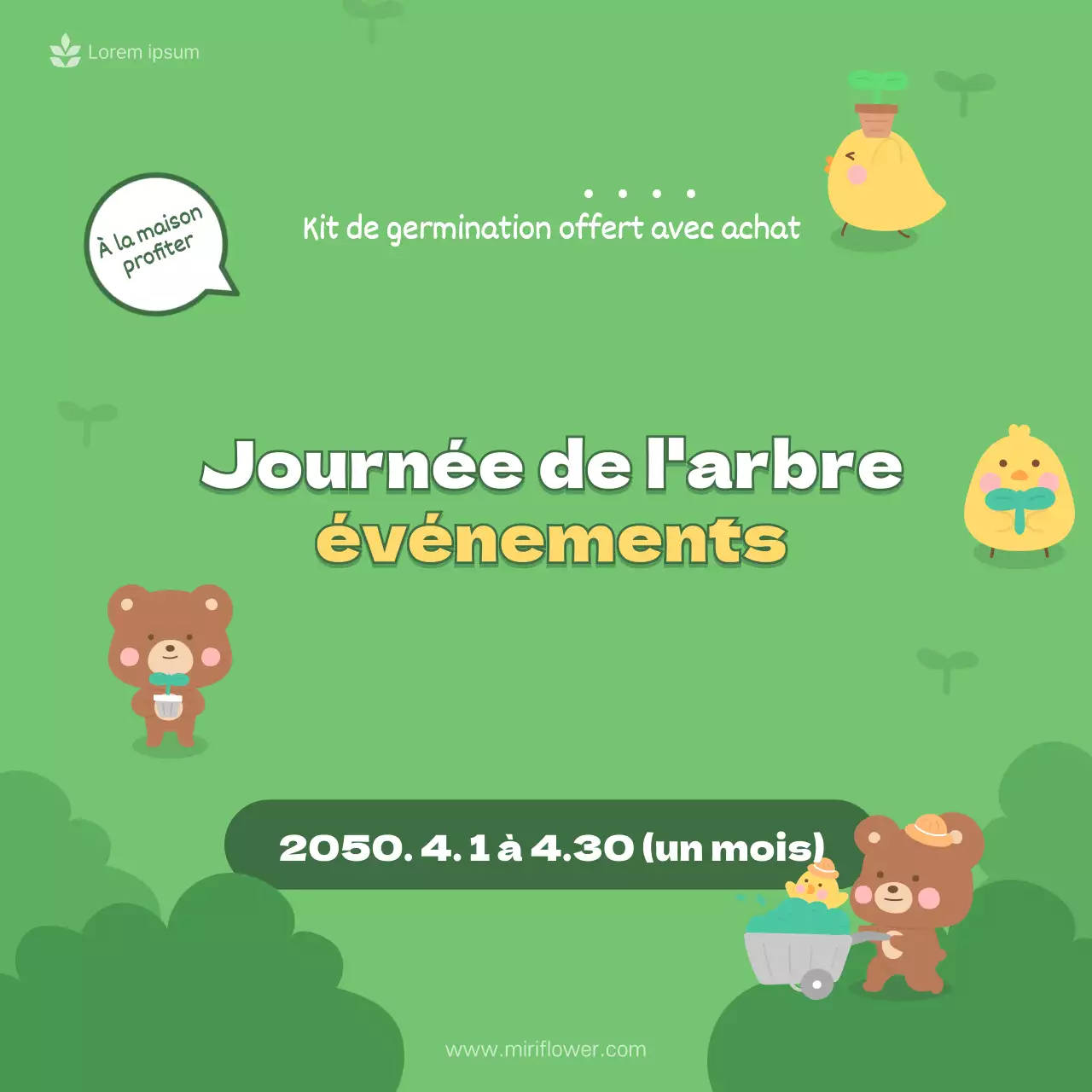 Journée de l'arbre avec un concept d'illustration mignon sur un fond chartreuse