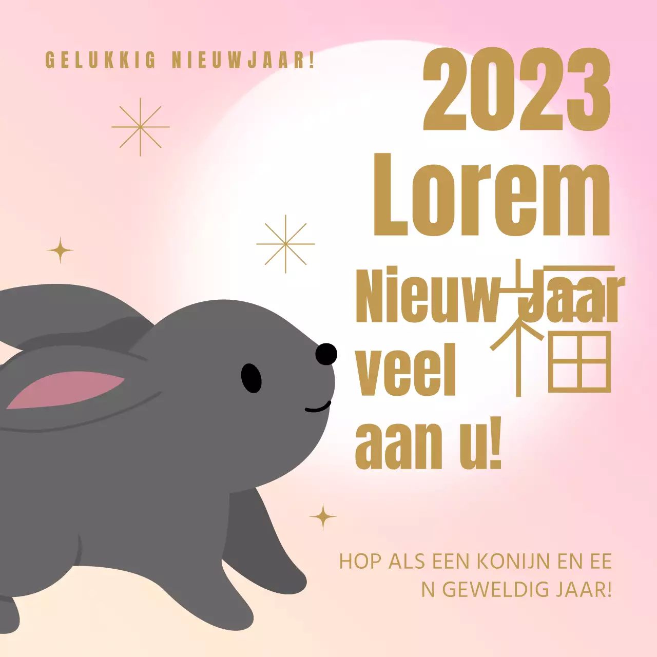 Roze konijntje nieuwjaarswensen