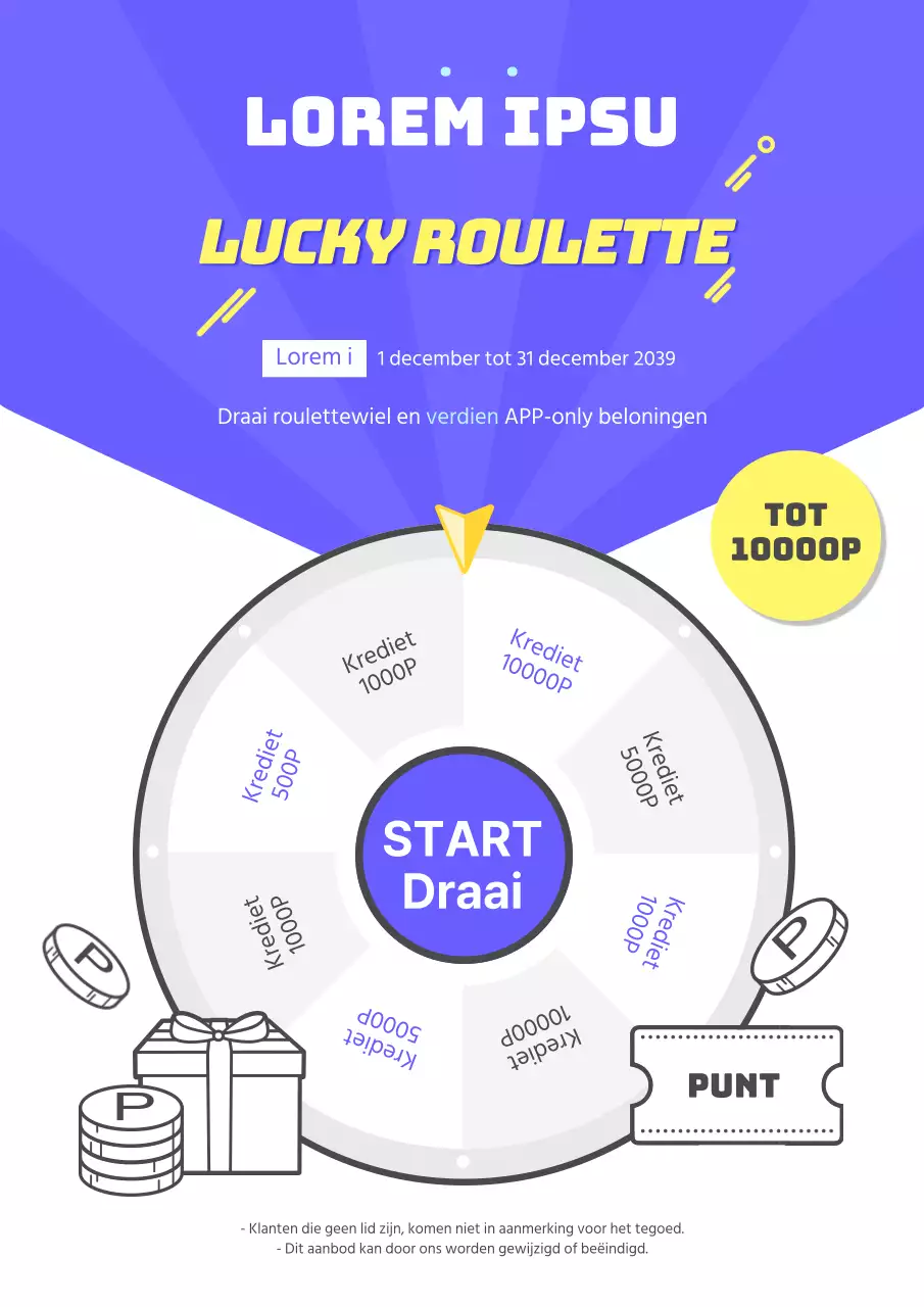 Promoot een roulette evenement met een blauwe en gele roulette illustratie