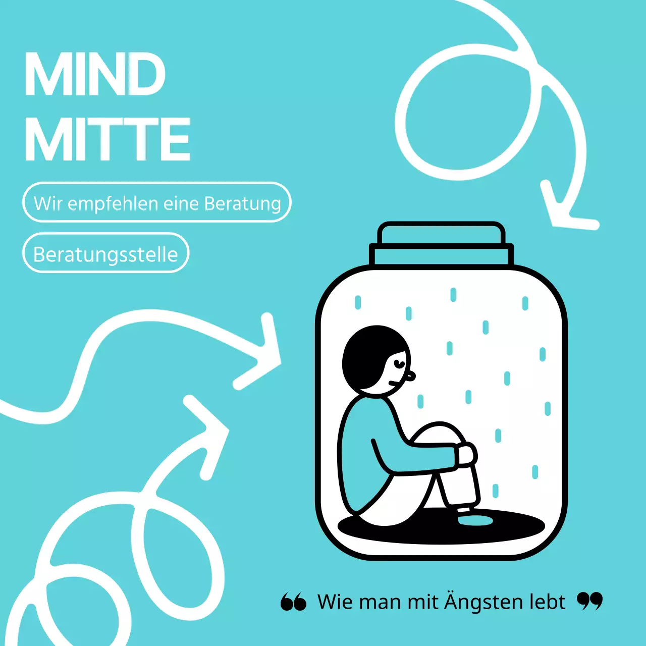 Psychologische Beratungsinhalte mit einfachen Illustrationen in Hellblau