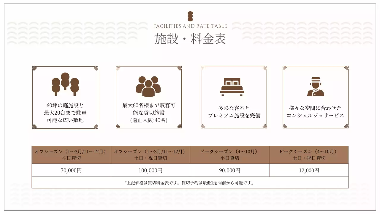 ベージュ 上品 古民家 パンフレット プレゼンテーション