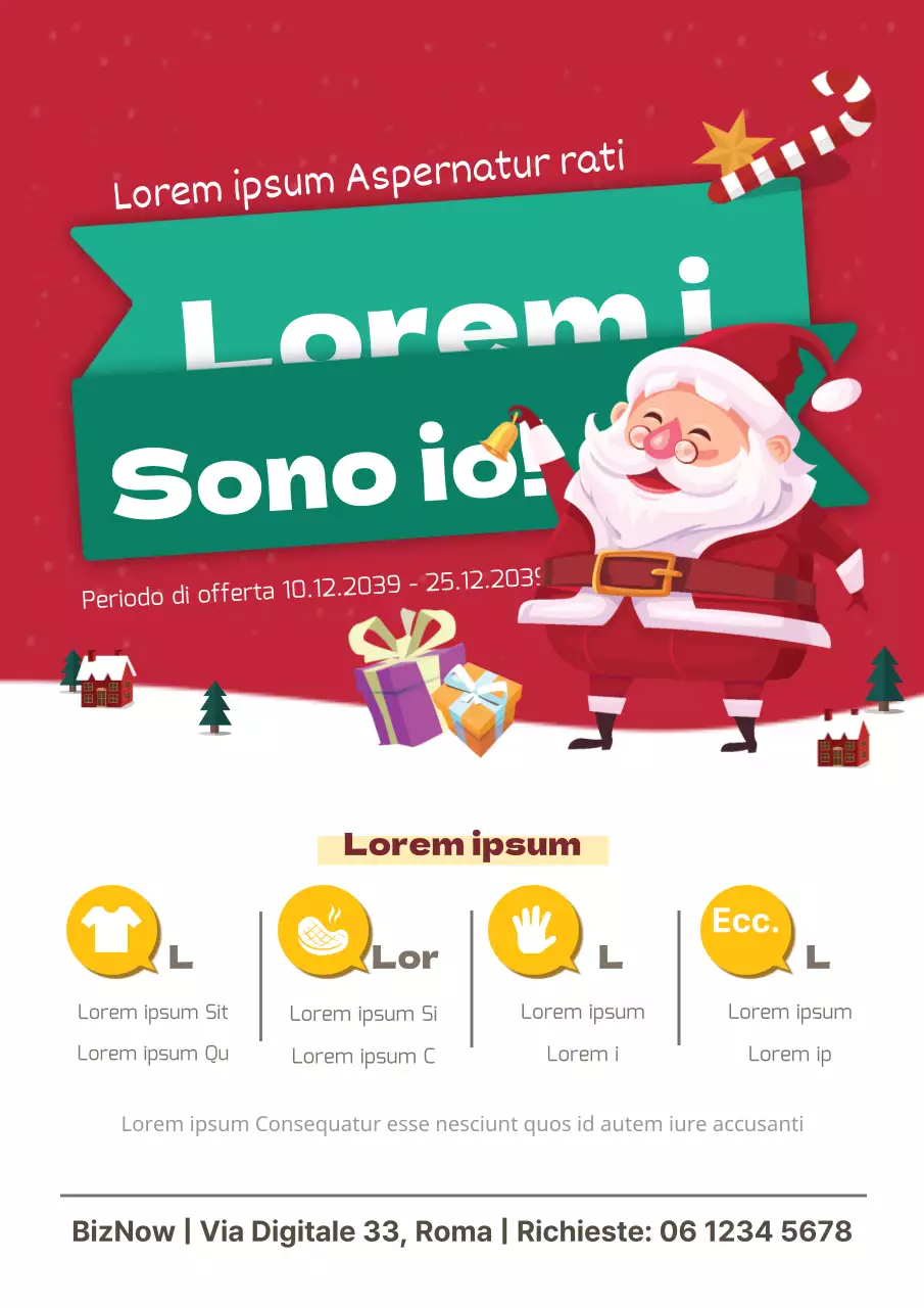 Promuovete un evento di donazione natalizia con un'illustrazione di Babbo Natale rosso e verde