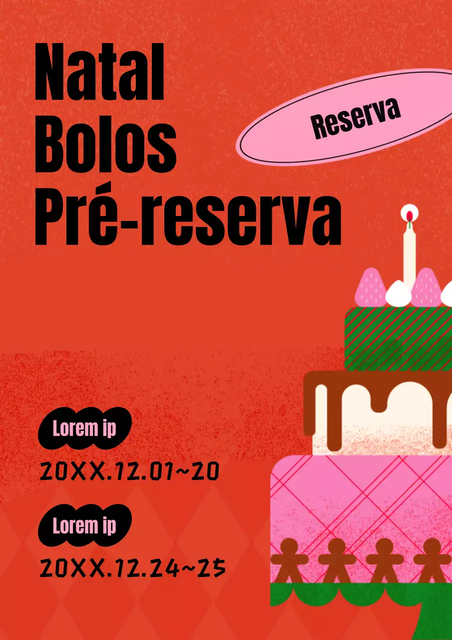 Bolo de Natal vintage com fundo vermelho Aviso de reserva antecipada