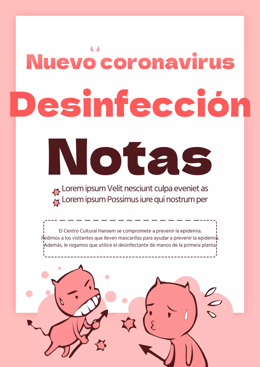 Bonito folleto rosa y blanco sobre prevención y desinfección de virus