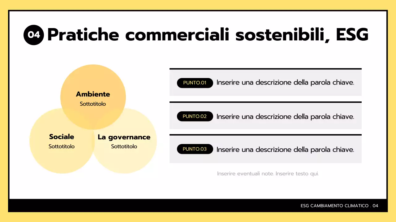 ESG semplice e cambiamenti climatici in giallo e nero