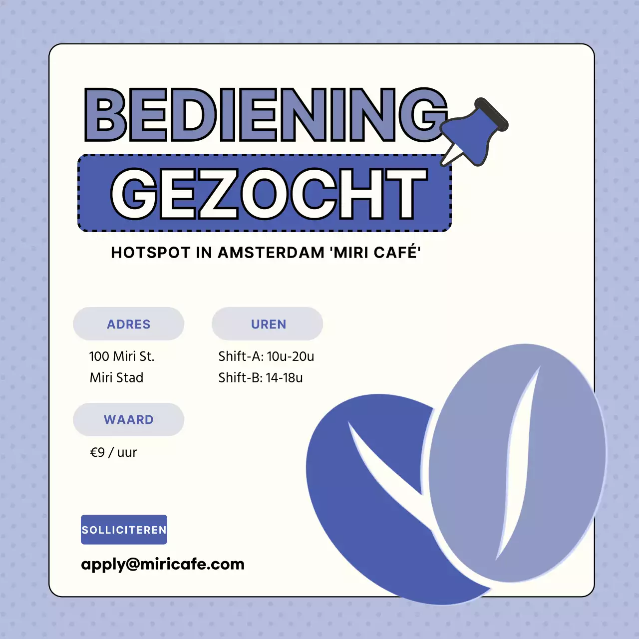 Barista vacature in mauve en wit met tekstmarkering V1