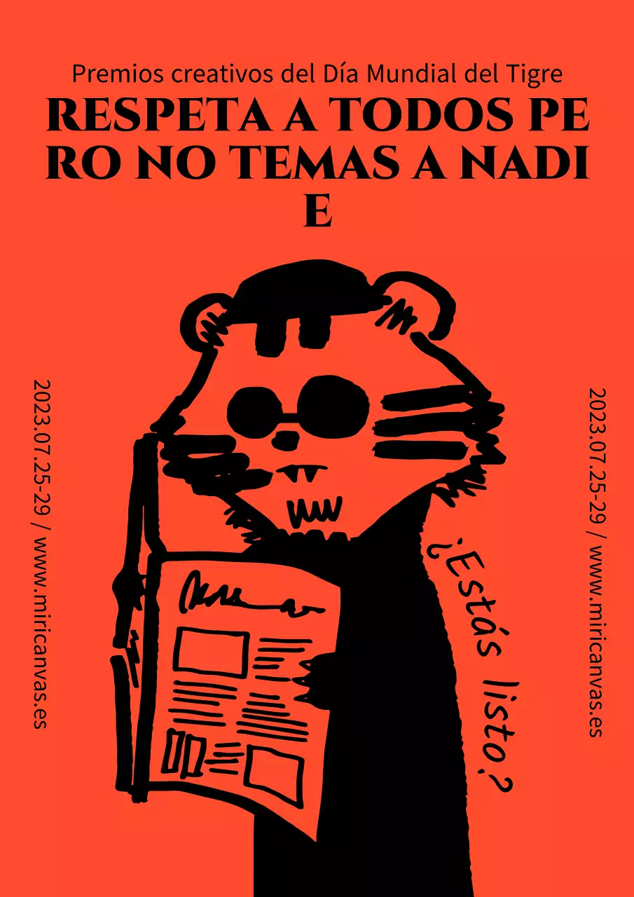 Tigre dibujado a mano leyendo un periódico con bonitas gafas de sol naranjas y negras