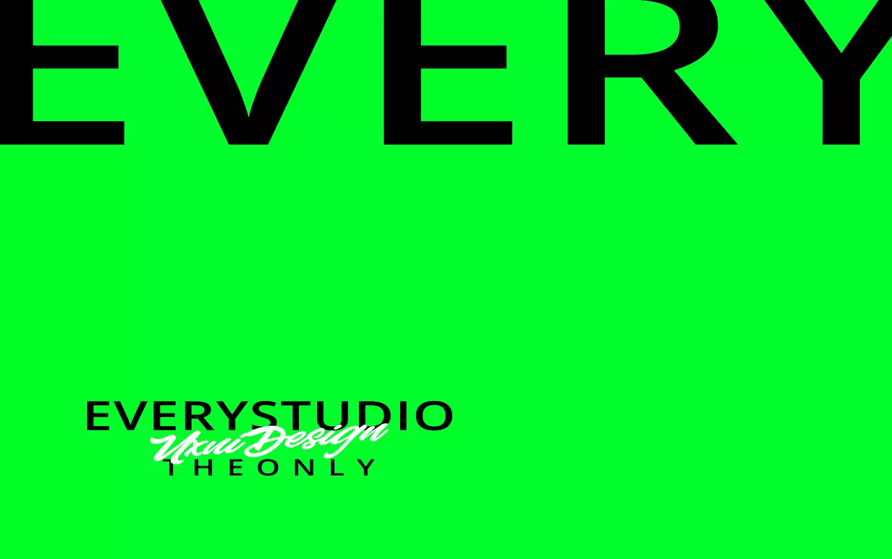 Desain dengan logo tekstual studio desain dalam warna kuning neon dan hitam