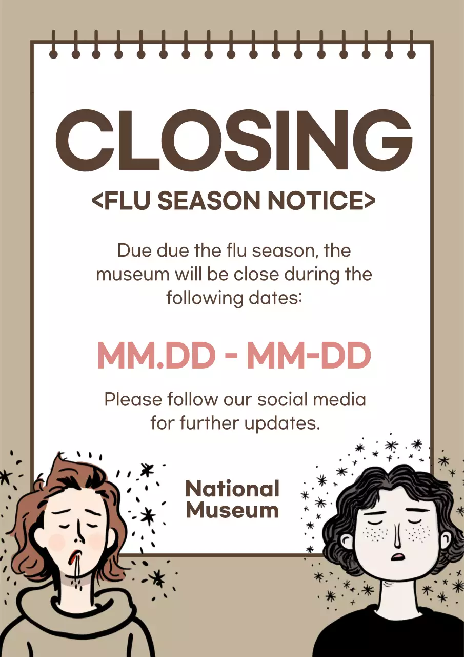 Beige Minimal Flu Notice Announcement Poster