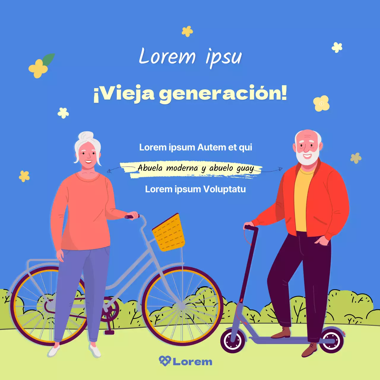 Una tarjeta ilustrada limpia con fondo azul y azul claro para comunicar información a las generaciones más jóvenes.