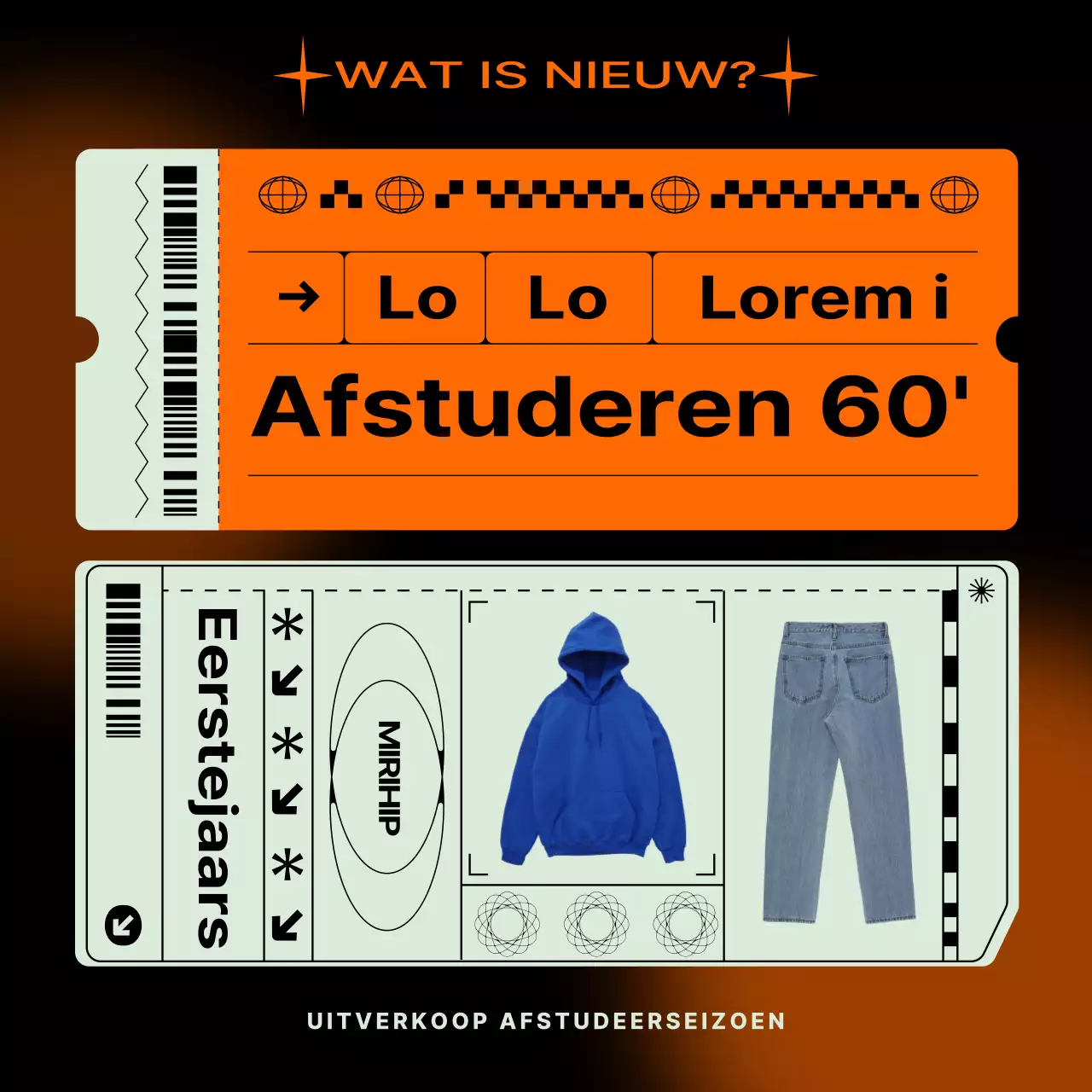 Zwart en Oranje Toelatingen Afstuderen Winkelcentrum Sale Evenement