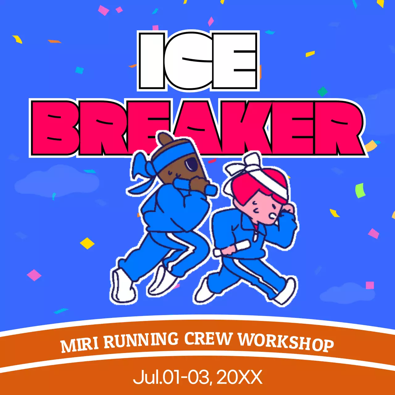 파란색의 배경과 캐릭터들의 유니크한 워크샵 홍보 자료