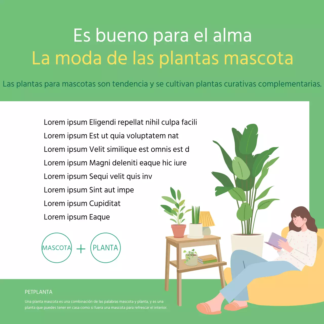 Información sobre mascotas ilustrada en verde