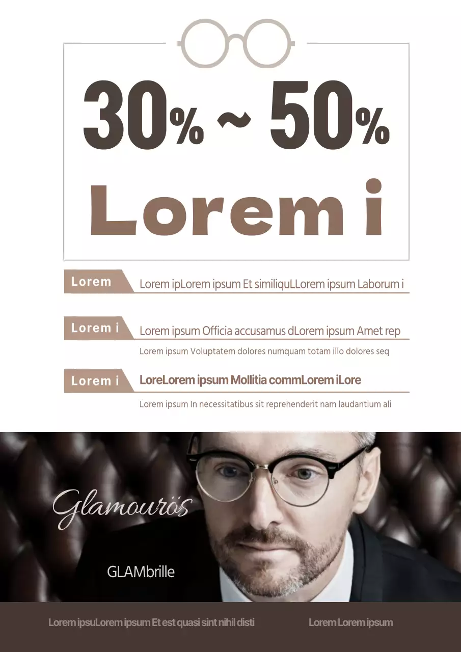 Werbung für den Verkauf in einem stilvollen Optikergeschäft in Braun und Beige