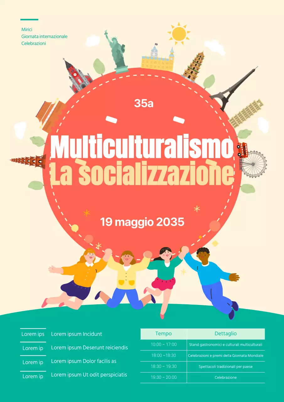 Guida agli eventi multiculturali della Giornata Mondiale nei colori corallo e menta