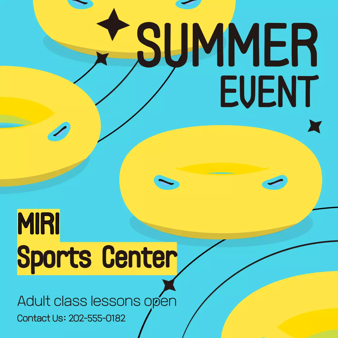 하늘색과 노란색 튜브 포인트의 수영 여름 이벤트