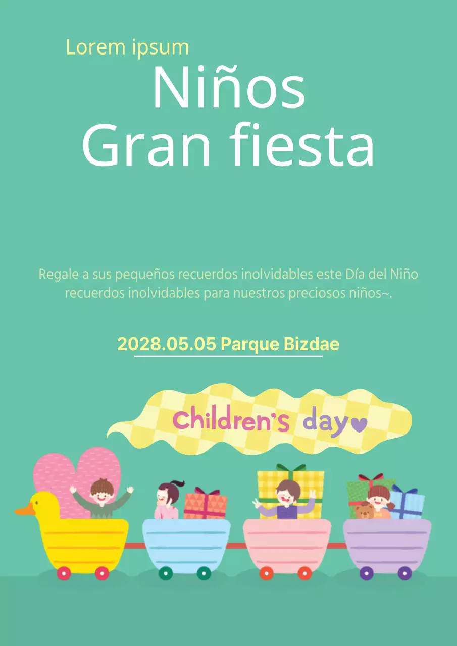 Promocione los actos del Día del Niño con ilustraciones turquesas de niños