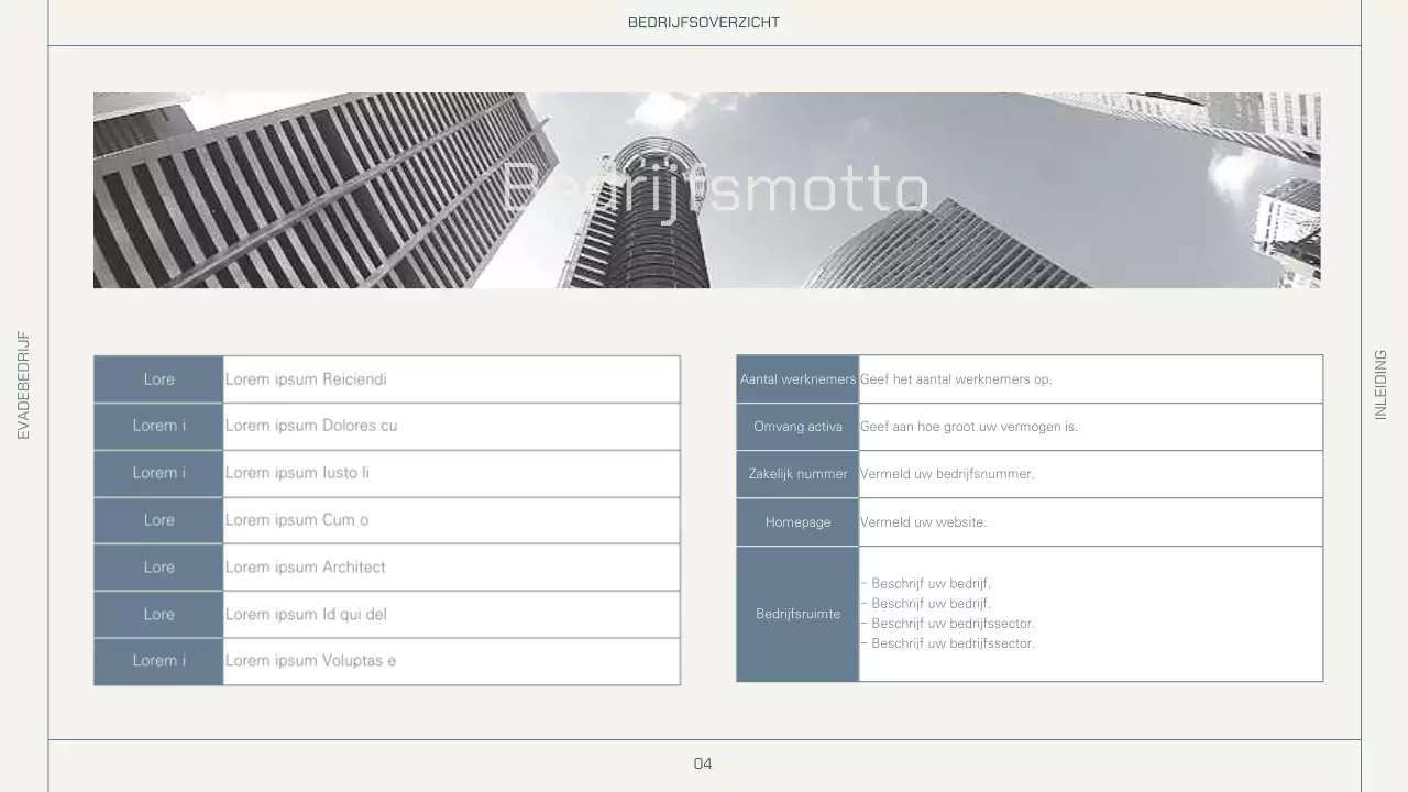 Eenvoudige lay-out in beige en marine voor een bedrijfsprofiel