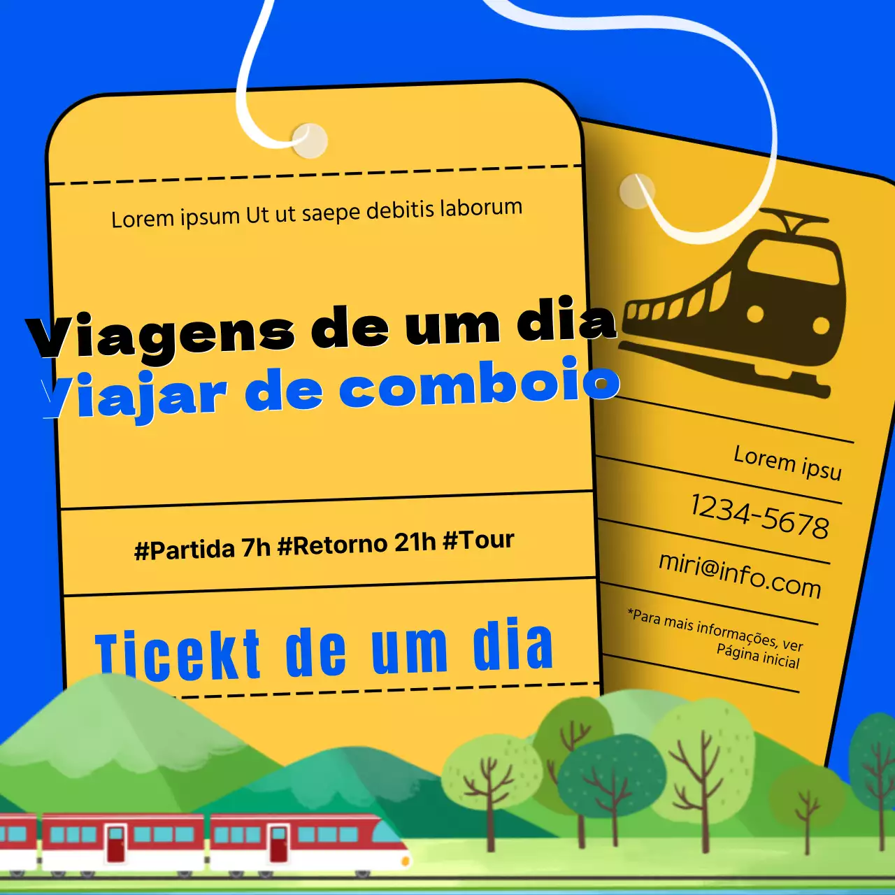 Bilhete Farfan Amarelo Ilustração simples Comboio Viagem Evento