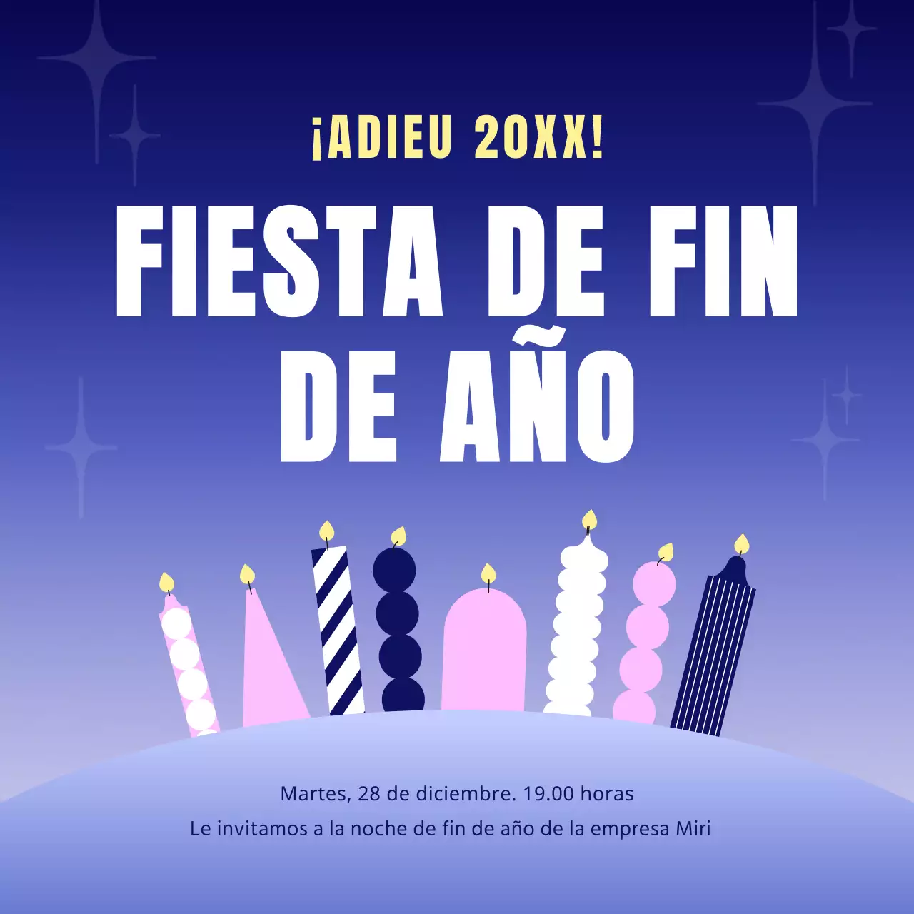 Invitación de Nochevieja azul de moda
