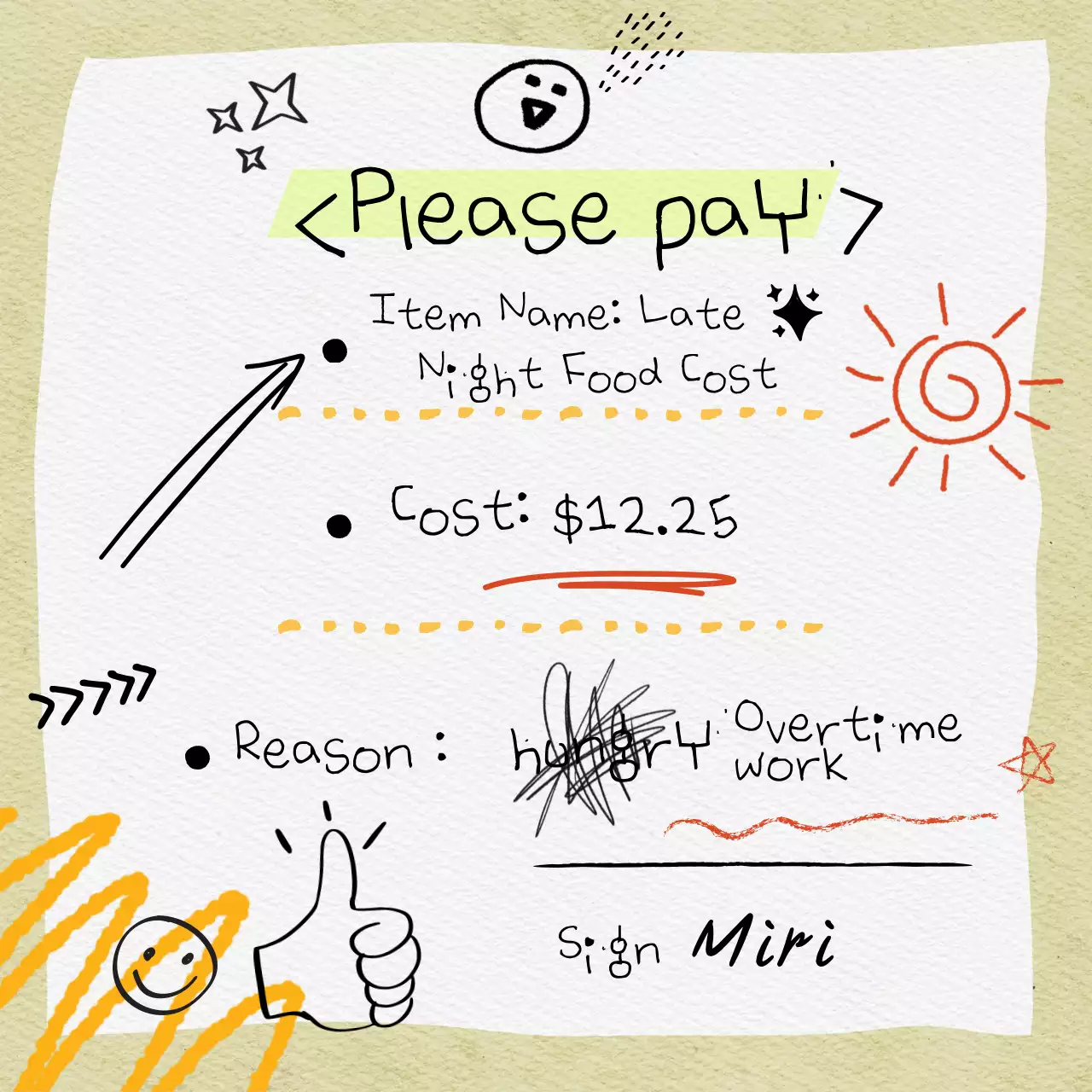 베이지색 장난스러운 송장 문서 소셜 미디어 게시물