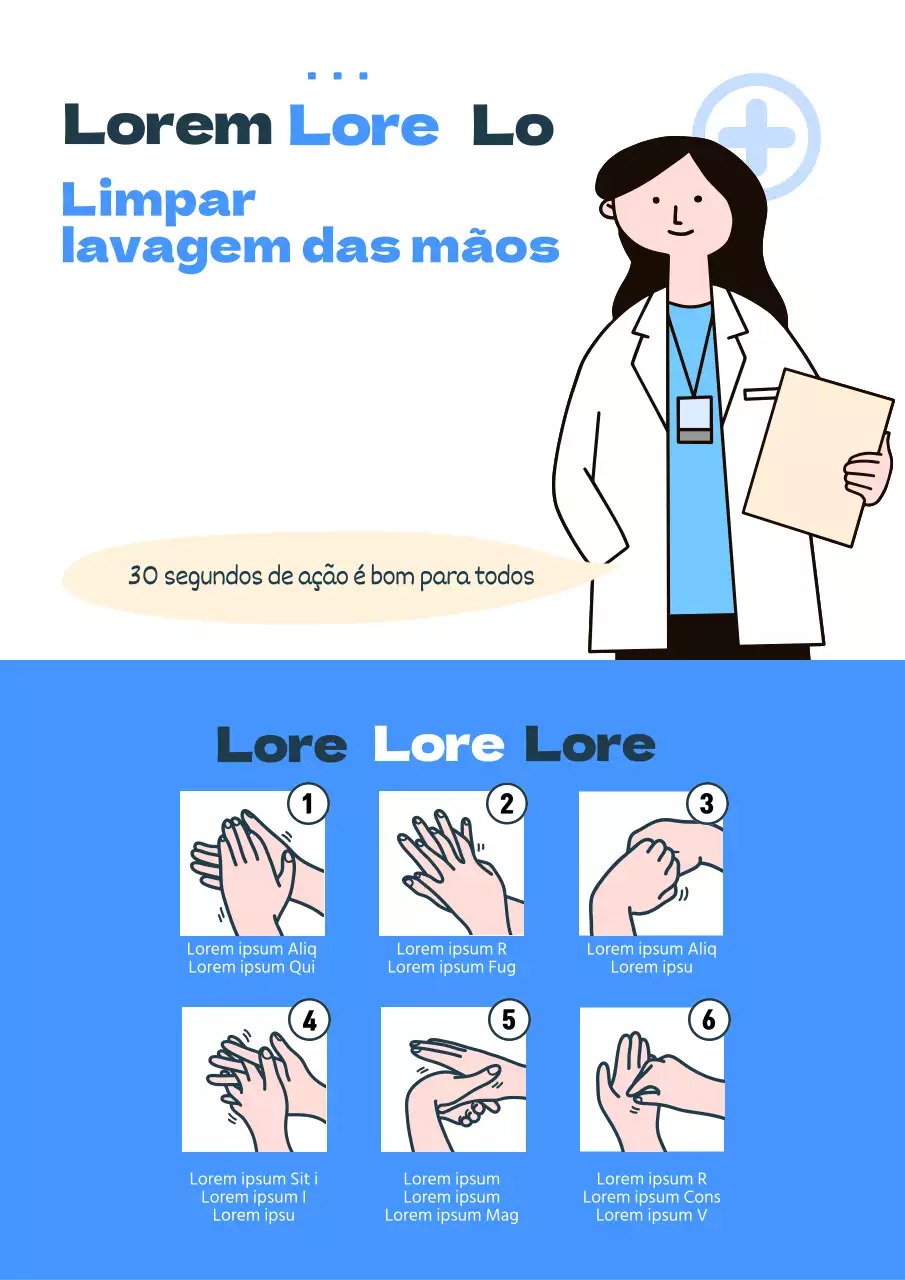 Folheto de campanha de lavagem de mãos em azul e branco