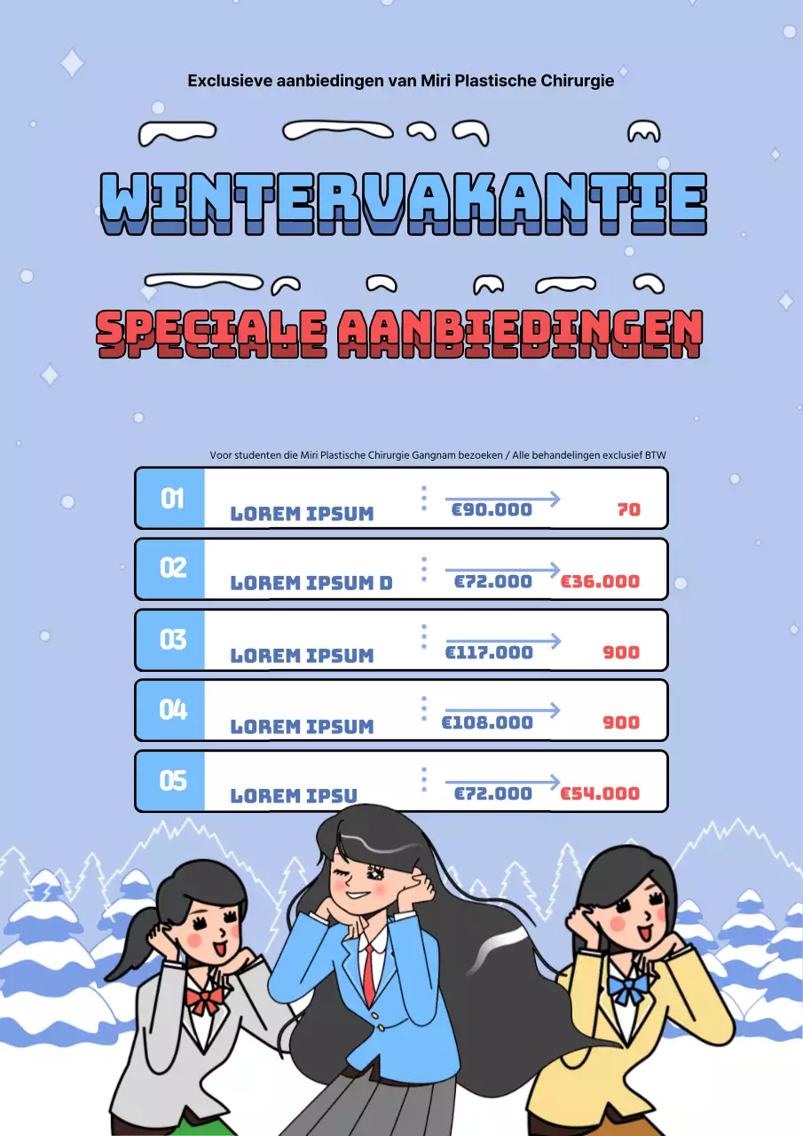 Schattige lichtblauwe en rode flyer voor winterevenement plastische chirurgie