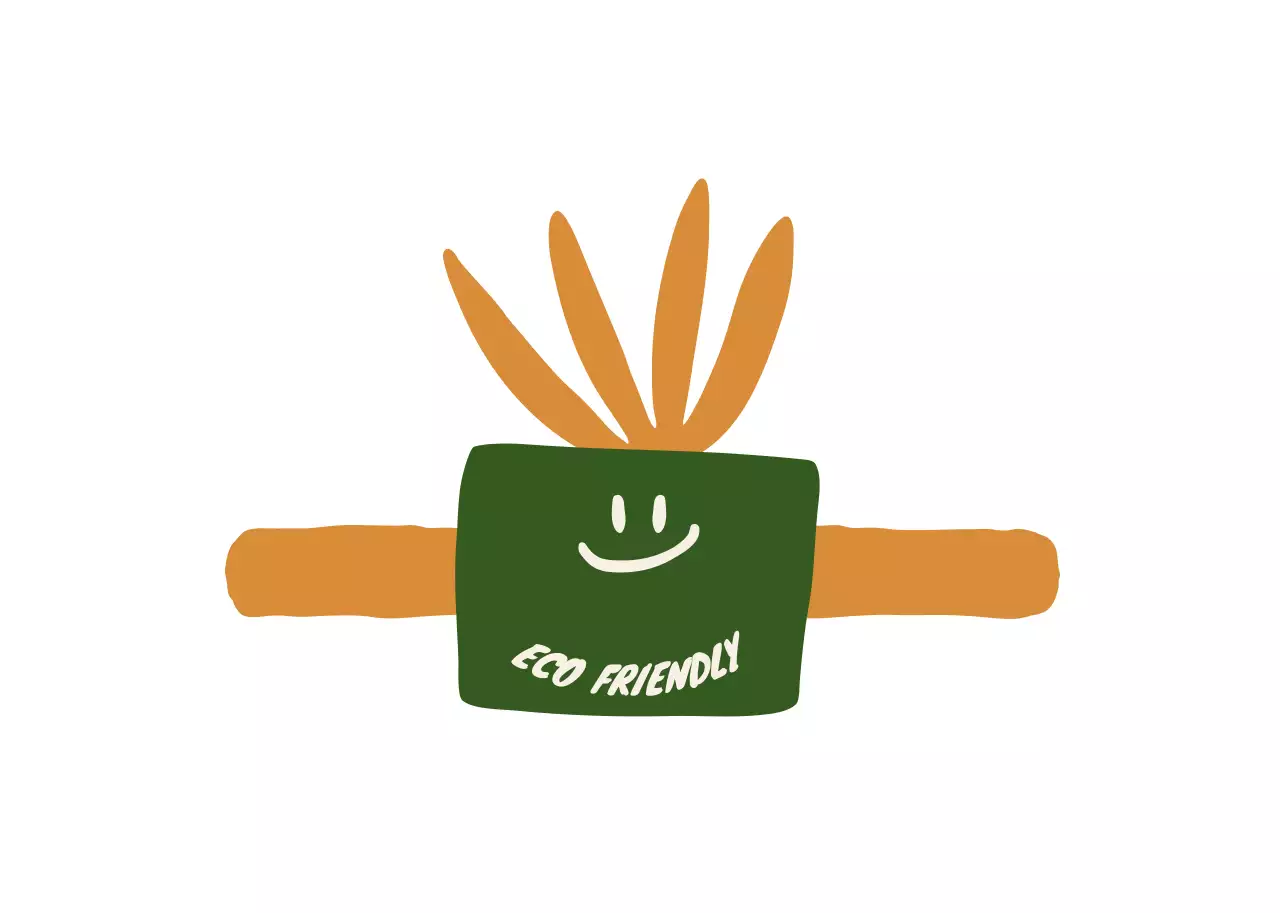 Eco-friendly vegan product guide with orange and green minimalist organic concept illustrations