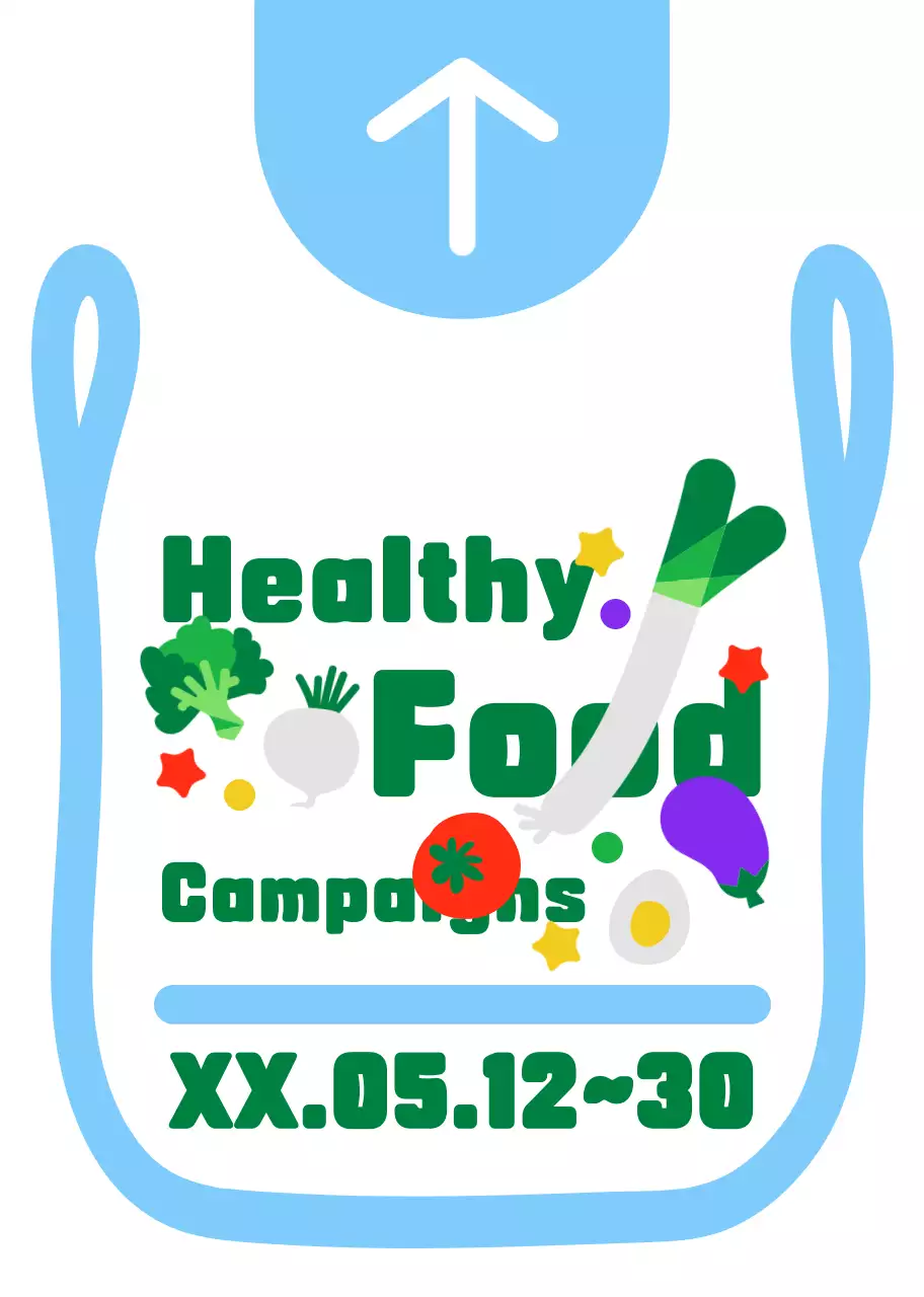 Màu xanh nhạt và màu xanh lá cây tròn dễ thương và gọn gàng túi nhựa minh họa khung hướng dẫn chiến dịch thực phẩm 