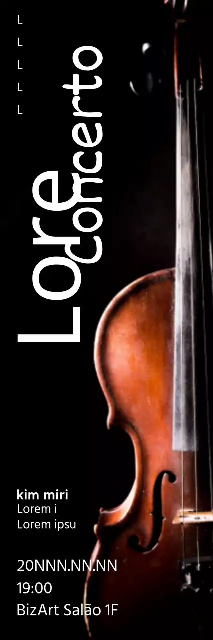Cartaz promocional para um concerto com uma imagem de um violoncelo sobre um fundo preto