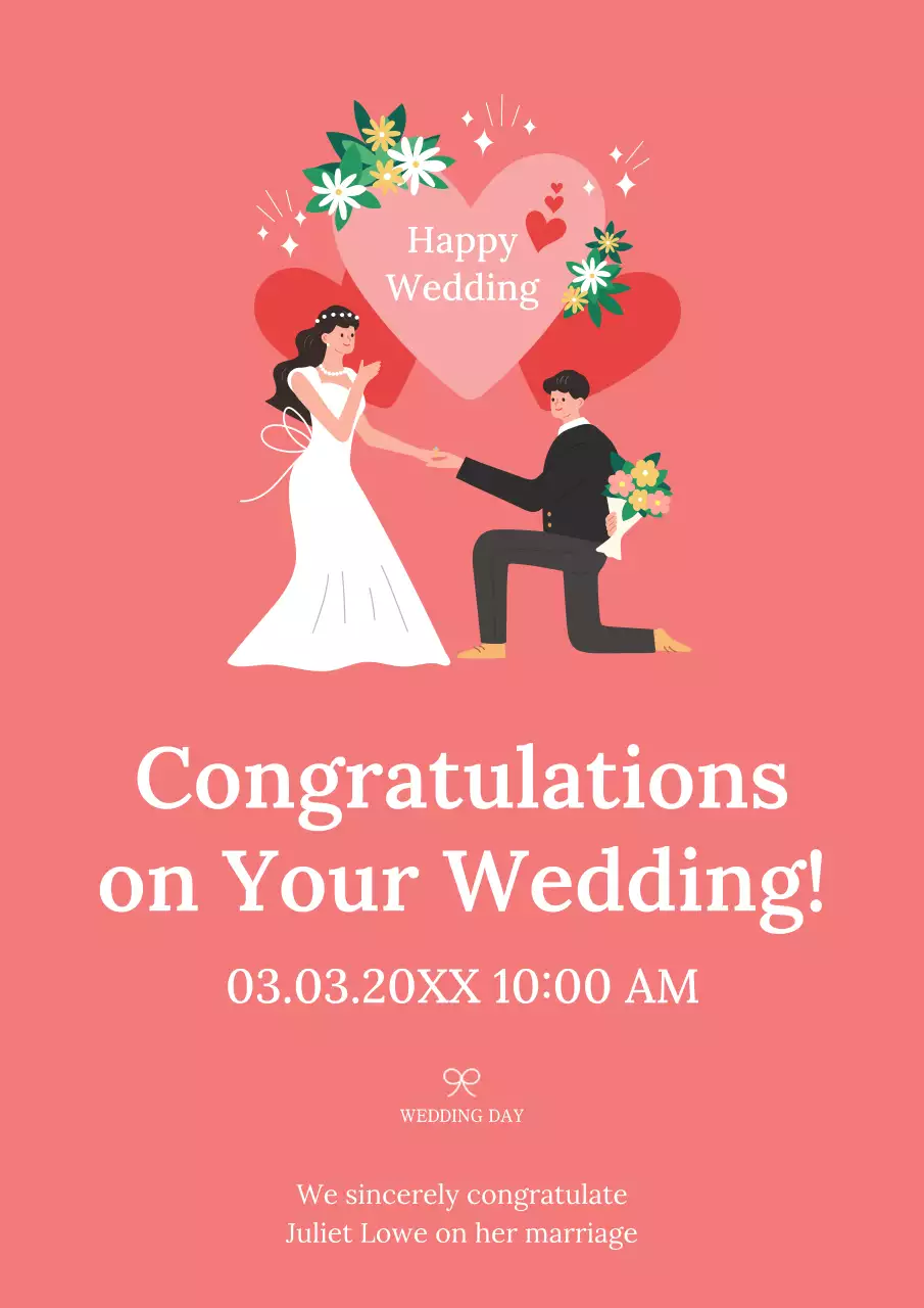 Coral Traditional Wedding Card Poster