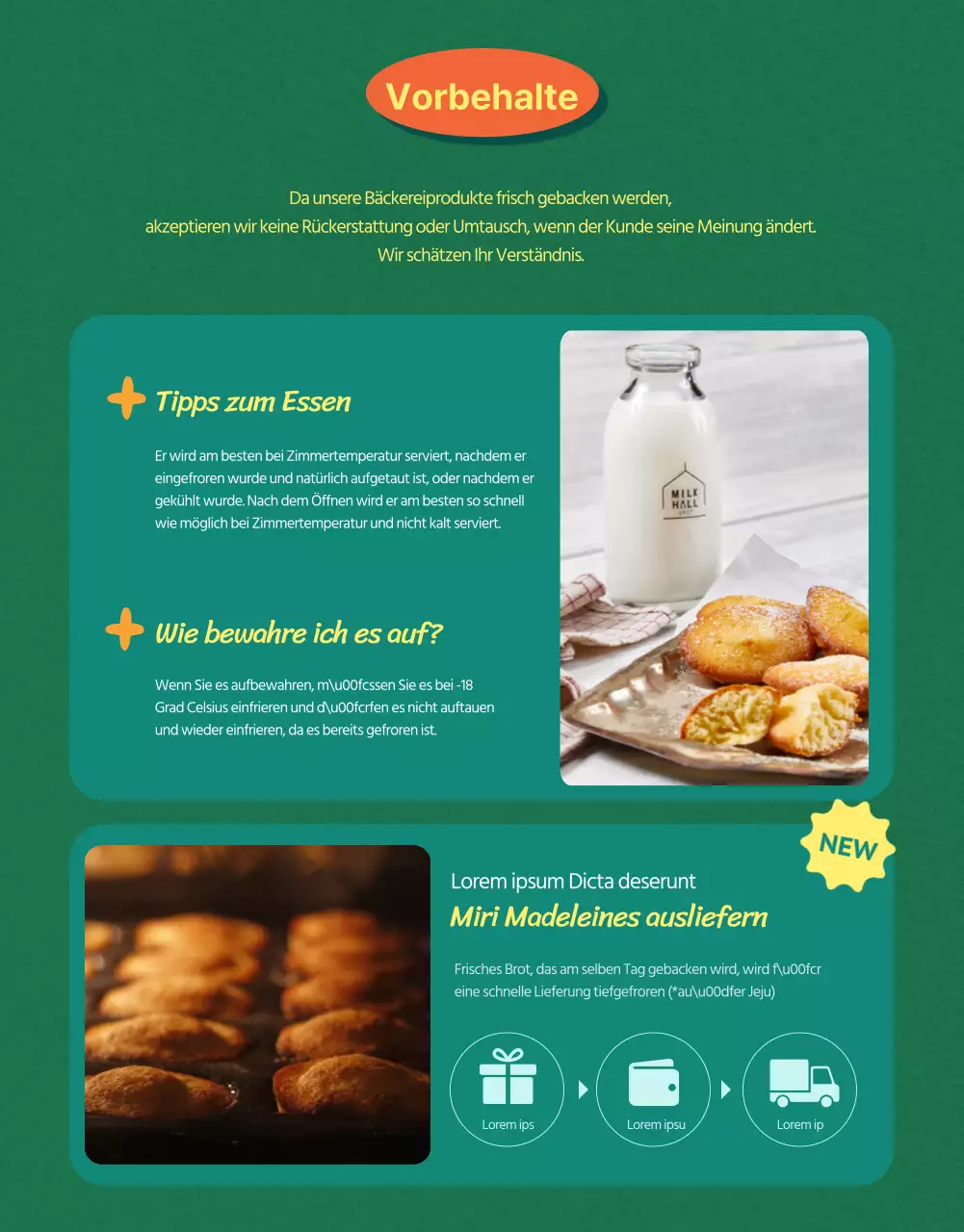 Verkaufen Sie vorgefertigte Madeleines mit grünem Hintergrund