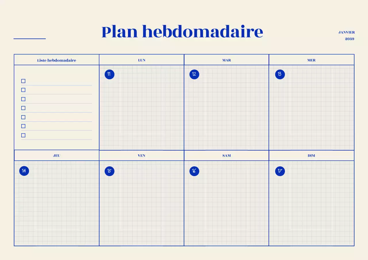 Good Note Weekly avec un concept de grille bleue
