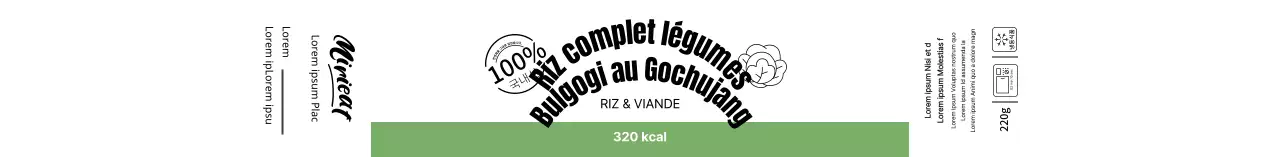 Étiquette alimentaire de riz instantané, illustration simple, blanche et verte