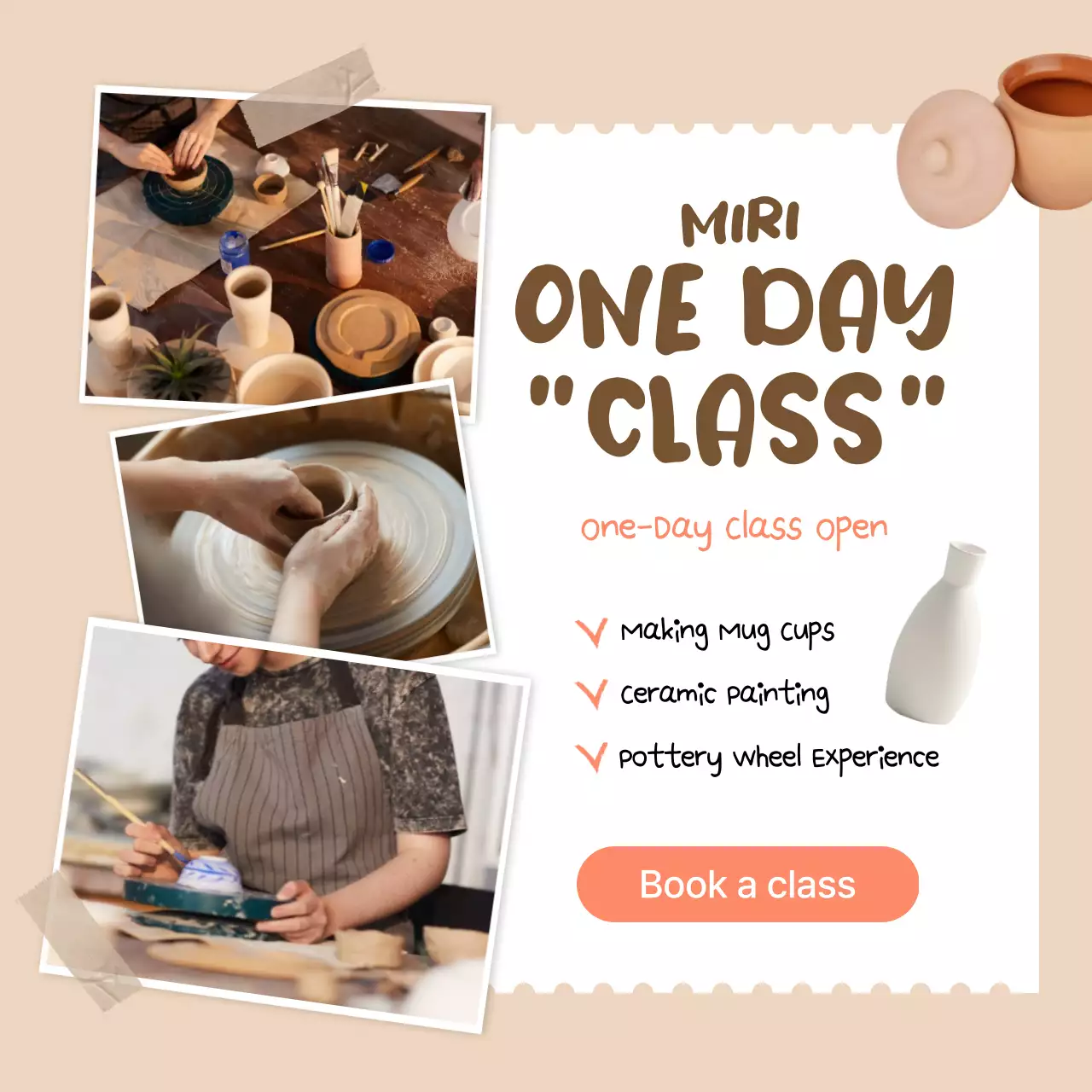 Beige Rustic Pottery Class Instagram Post