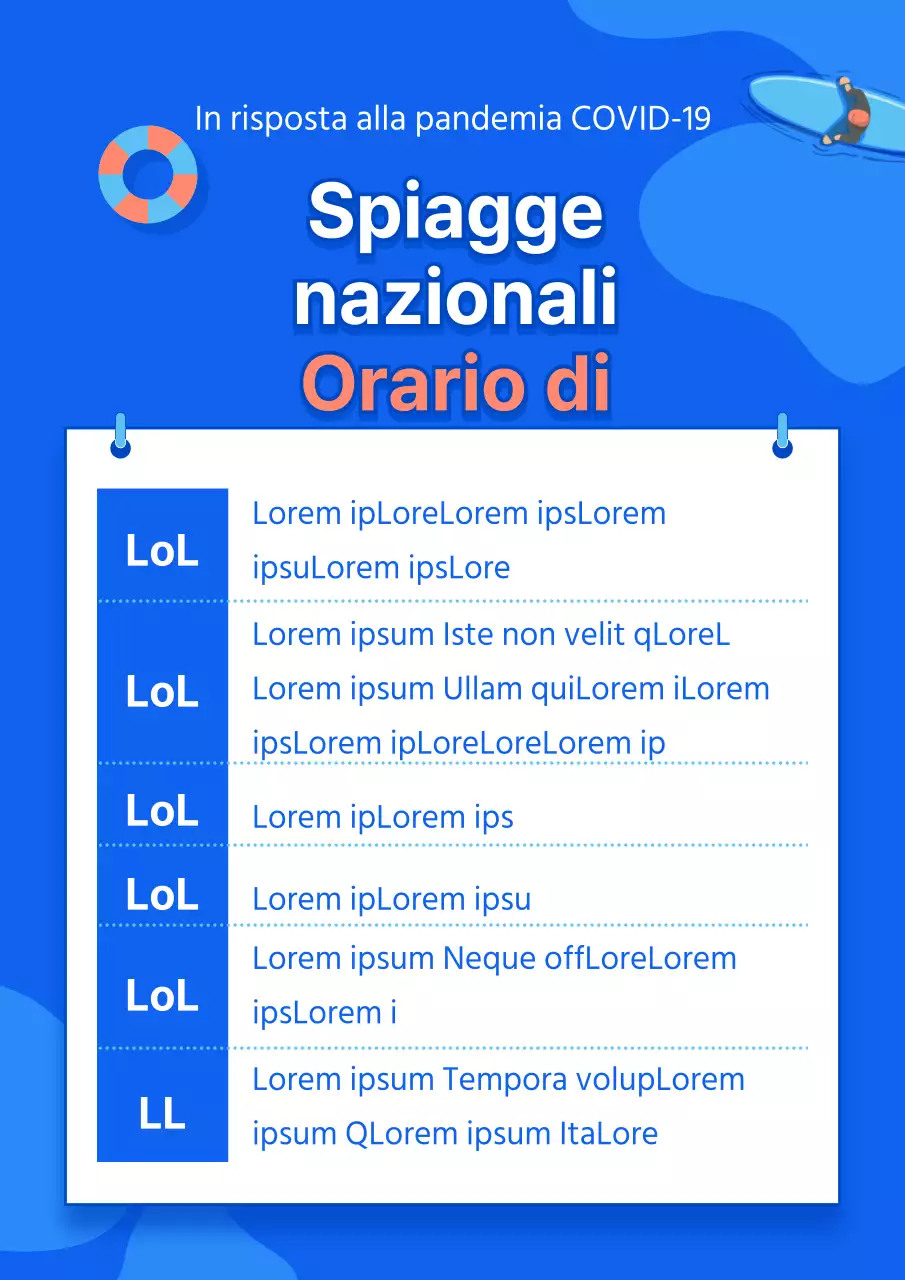 Programma di apertura delle spiagge estive con illustrazioni dell'oceano blu