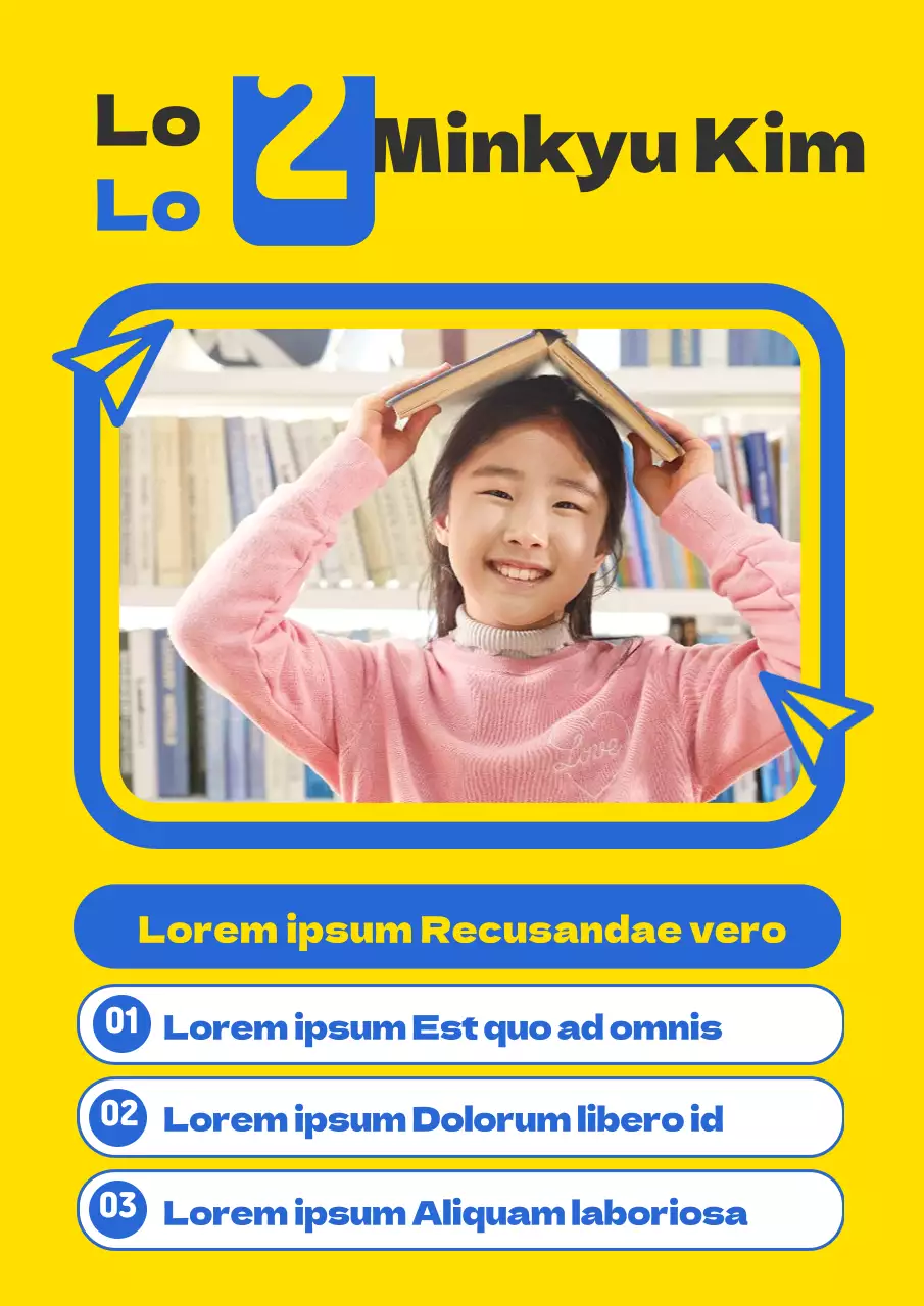 Einfacher Leitfaden für Klassenstuhlkandidaten mit gelben und blauen Fotos und Papierflugzeugillustration