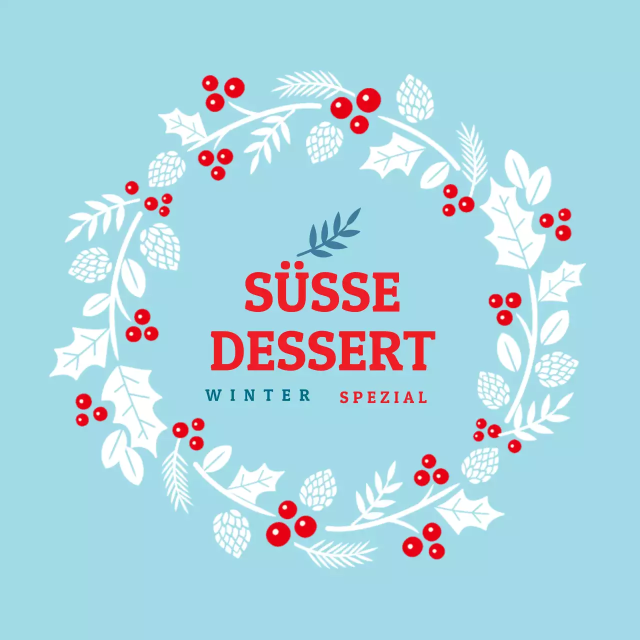 Hellblaues illustriertes Verpackungsetikett für Weihnachtsdesserts