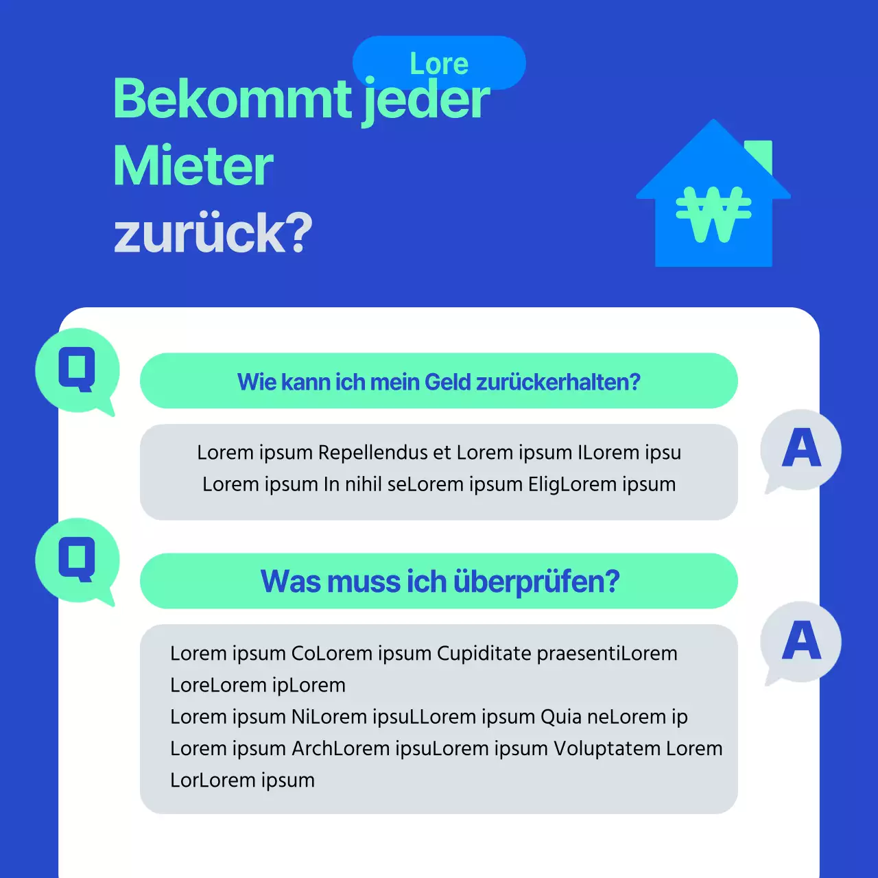 Blaues und mintfarbenes Haussymbol Rückstellung für langfristige Reparaturen