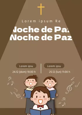 Guía de servicio de acción de gracias de Navidad con gente cantando marrón ilustración