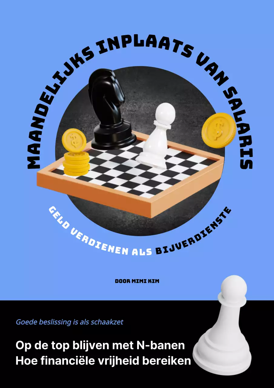 Schaken met lichtblauwe en zwart-witte zwanen en geld aan de kant N-job advies Zelfontplooiing promotie