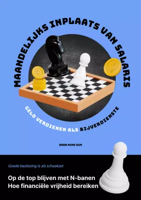 Schaken met lichtblauwe en zwart-witte zwanen en geld aan de kant N-job advies Zelfontplooiing promotie