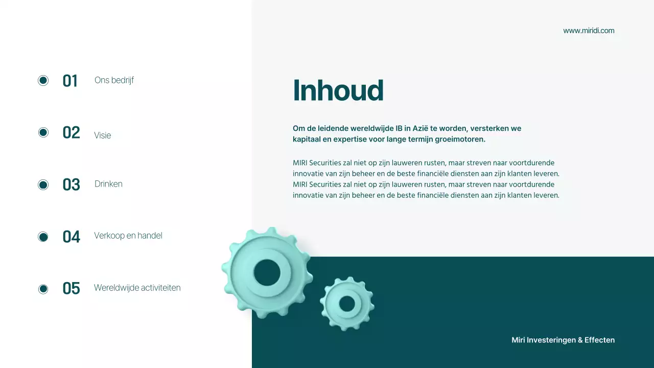 Een prospectus van een makelaarskantoor in mint en wit met geometrische vormen