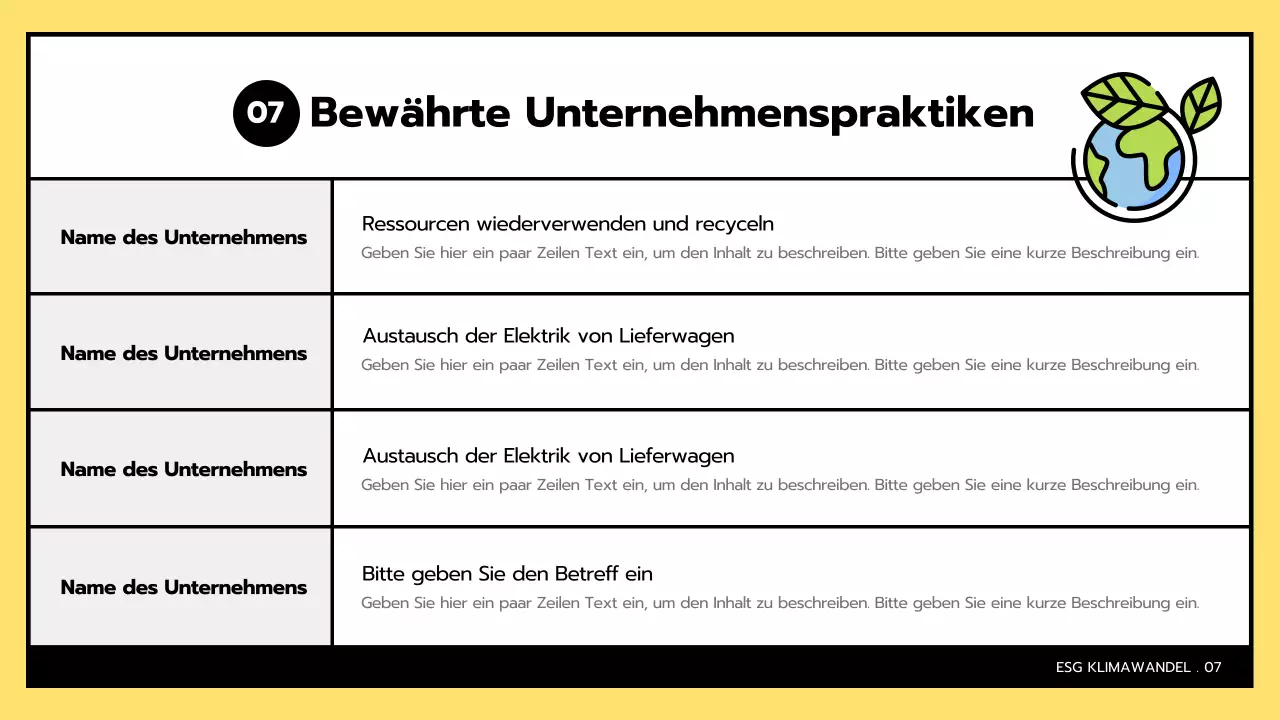 Einfache ESG und Klimawandel in gelb und schwarz